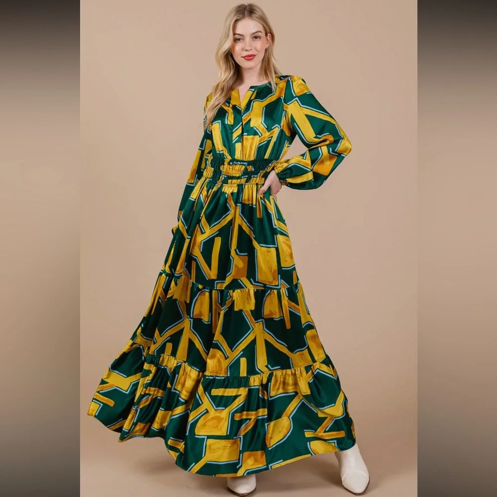 Boho Geometric Print Tiered Maxi Dress - Picture 3 of 6